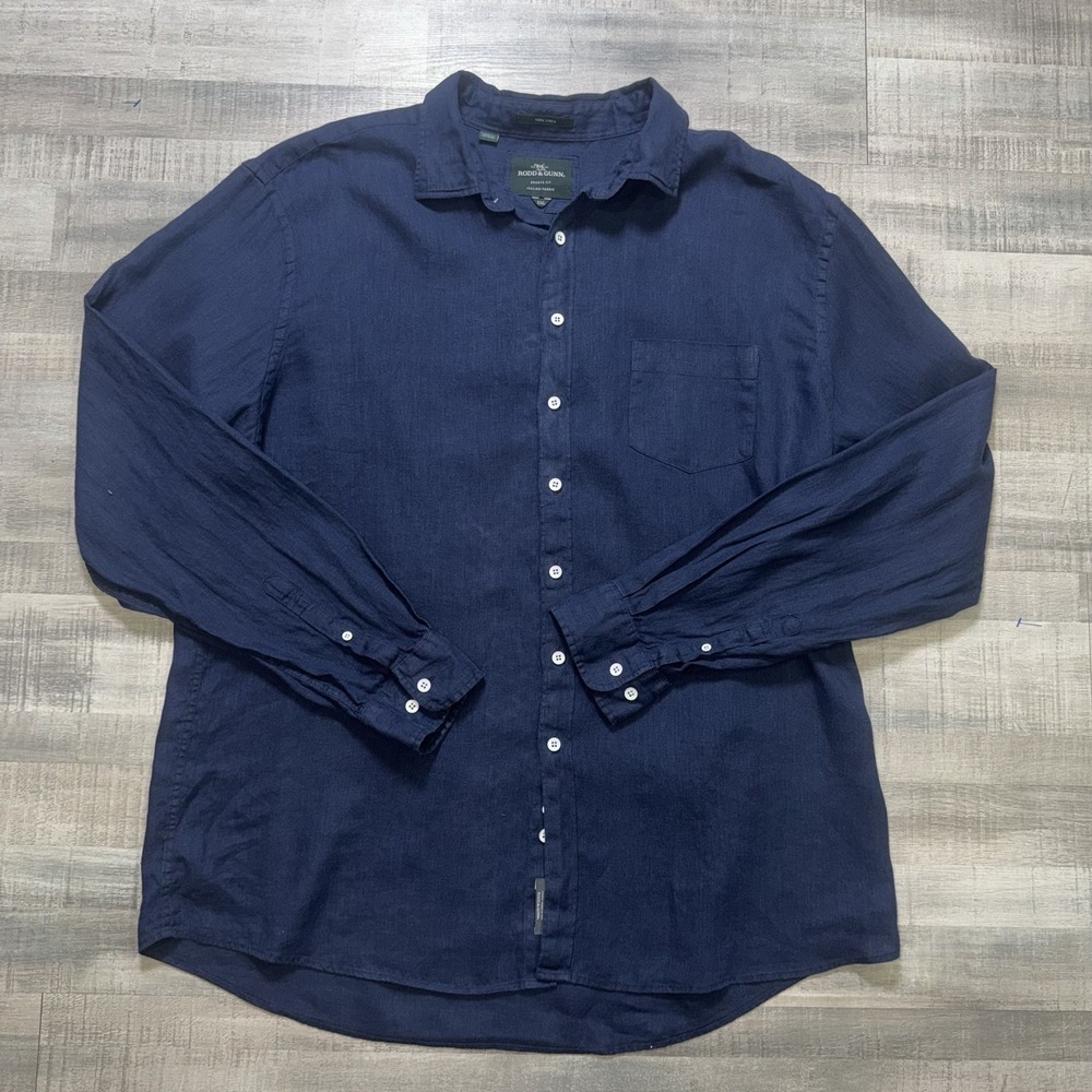 Rodd & Gunn Sports Fit Italian Fabric 3XL Linen Navy  Long Sleeve Shirt